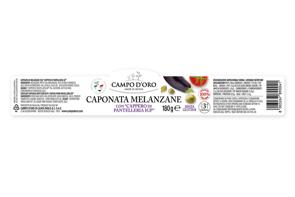 CAMPO D'ORO caponata made in Italy, preserving authentic Sicilian flavor.