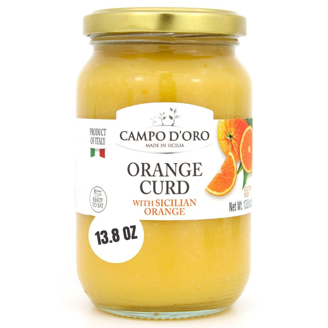 CAMPO D'ORO orange curd jar close-up, creamy spread ideal for toast