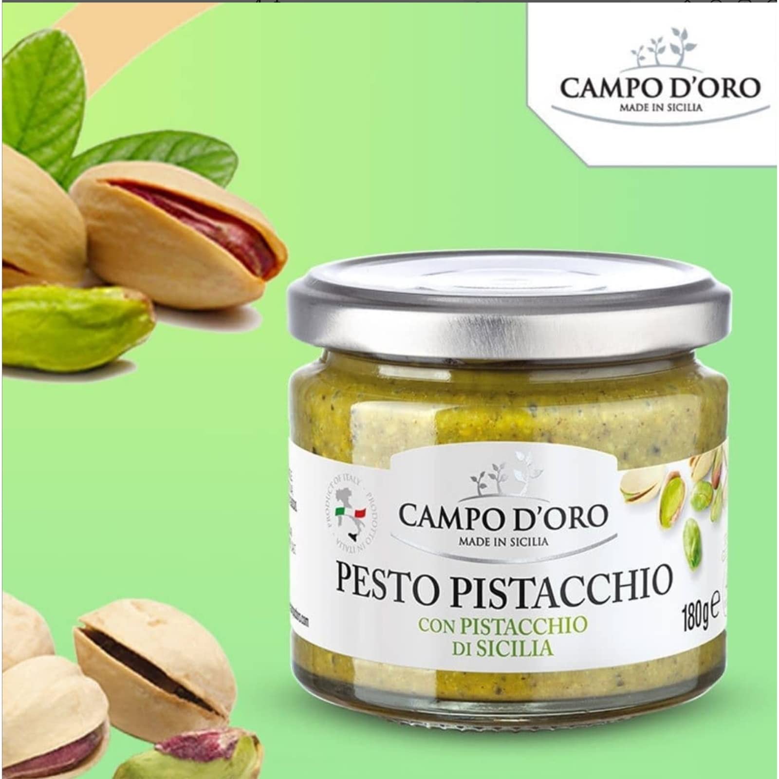 Campo D'Oro Pistachio Pesto on grilled vegetables for vibrant flavor.