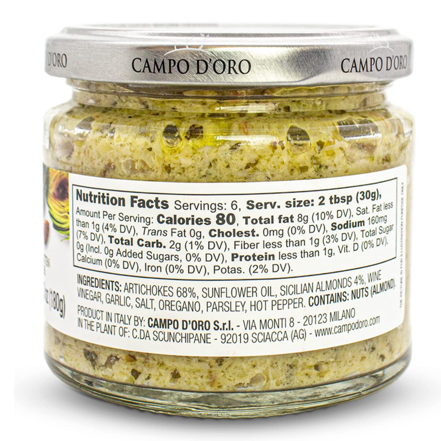 CAMPO D'ORO artichoke dip closeup highlights rich ingredients and creamy consistency.