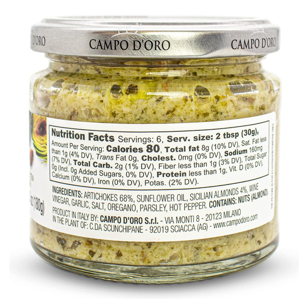 CAMPO D'ORO artichoke dip closeup highlights rich ingredients and creamy consistency.