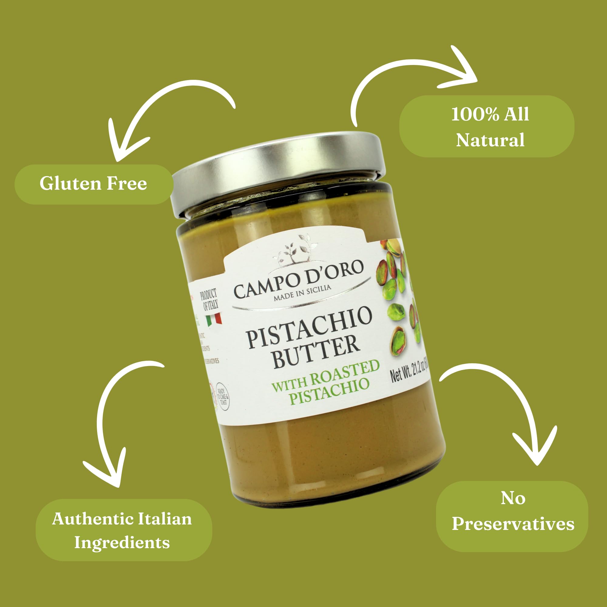 Campo D'Oro Italian crema pistachio with creamy, subtle crunch.