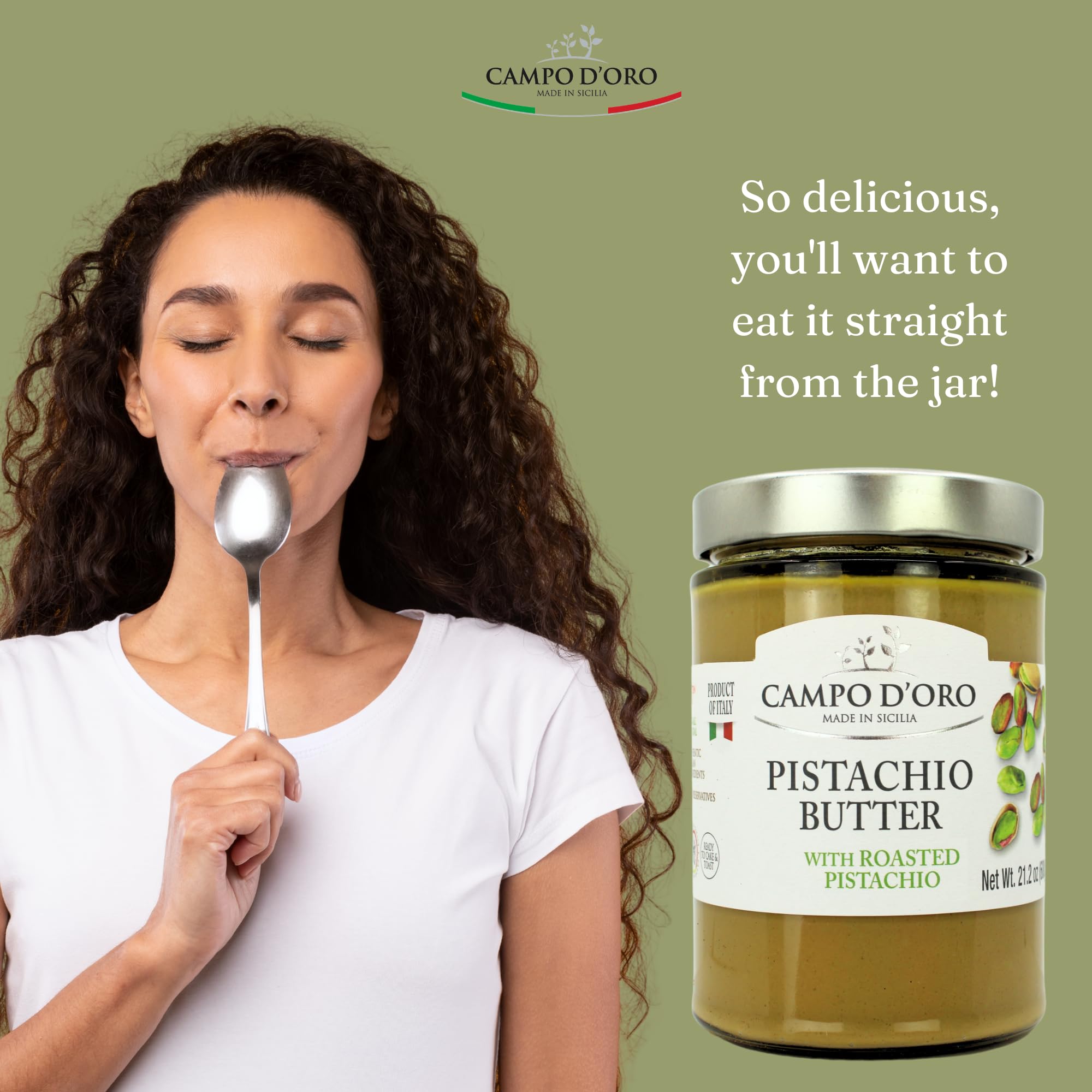 Campo D'Oro Sicilian pistachio spread for refined dessert recipes.