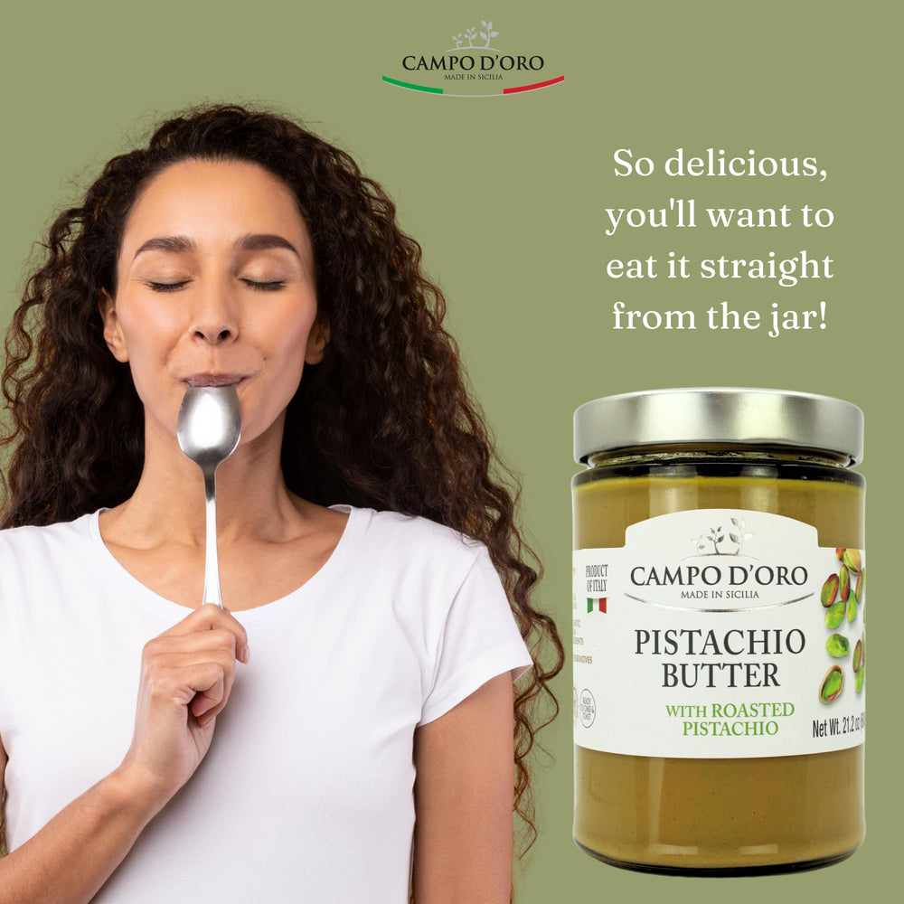 Campo D'Oro Sicilian pistachio spread for refined dessert recipes.