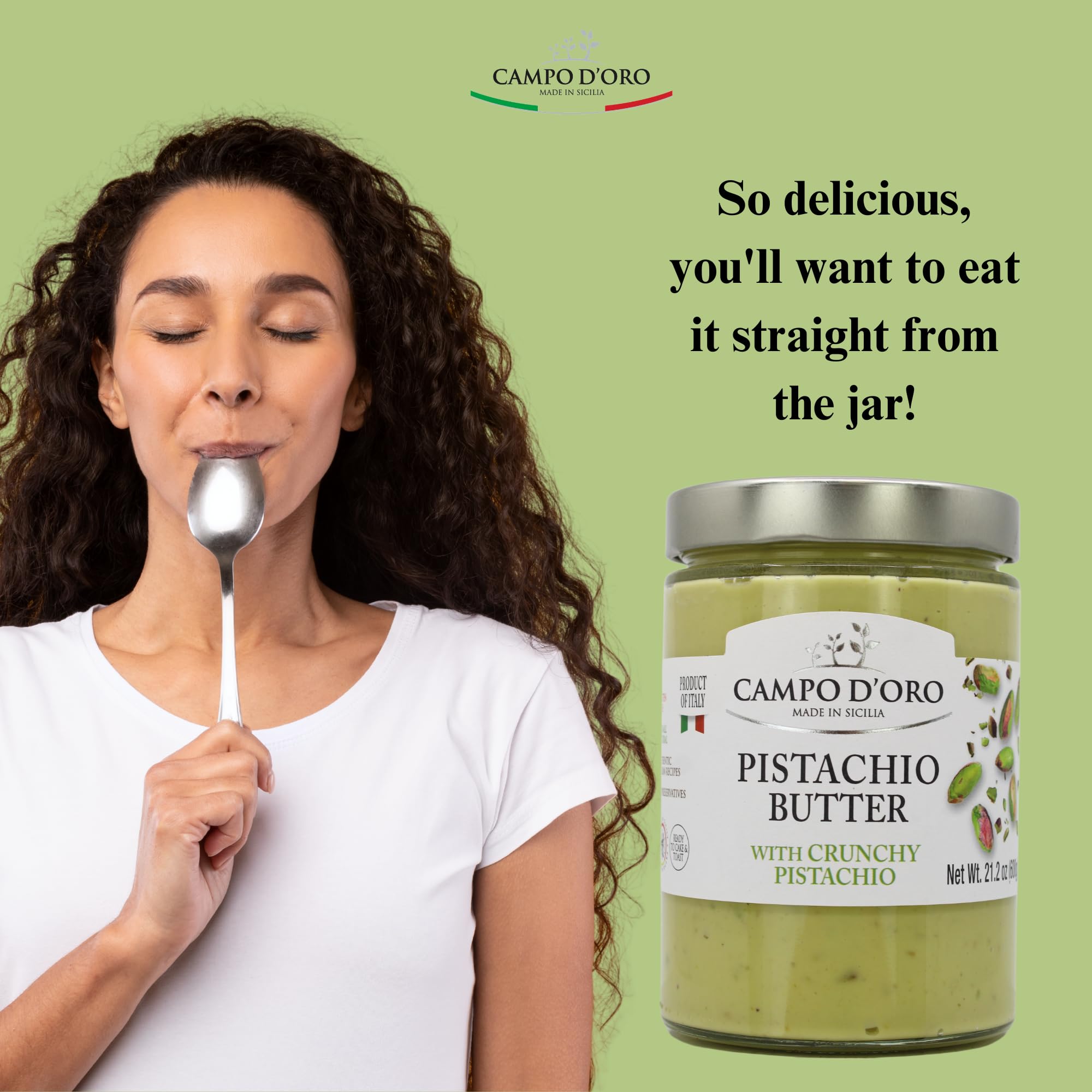 Campo D'Oro Pistachio Butter Sweet Cream ingredients featuring premium pistachios.