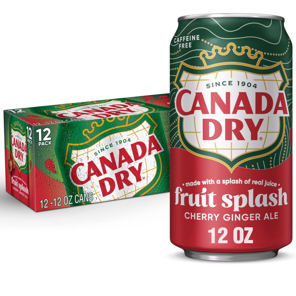 Canada Dry Fruit Splash Cherry Ginger Ale can, refreshing real-juice sip
