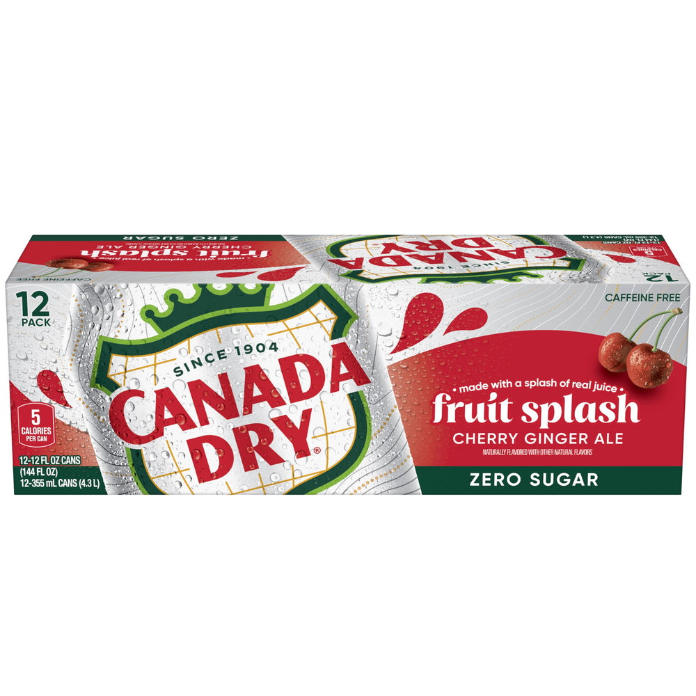 Canada Dry Fruit Splash Cherry Gingerale can featuring bright cherry imagery.