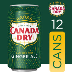 Canada Dry Ginger Ale can side view on table highlighting classic ginger flavor.