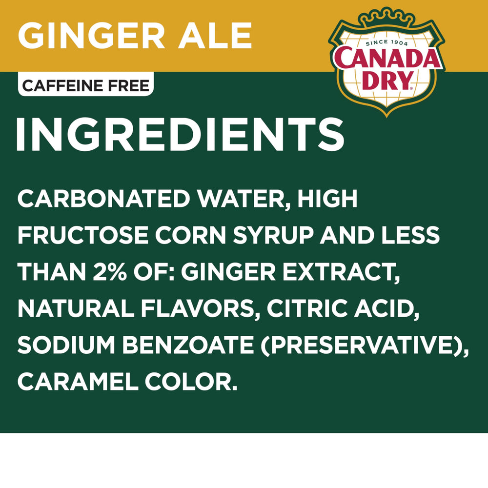 Canada Dry Ginger Ale glass with ice closeup shows bubbly refreshment.