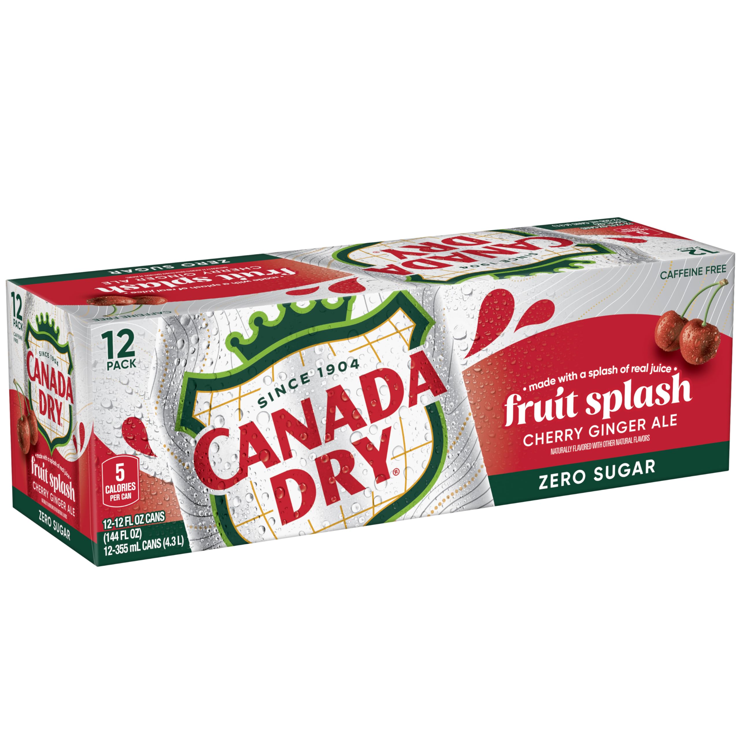 Canada Dry Zero Sugar Fruit Splash Cherry Gingerale can beside a sugar-free label.