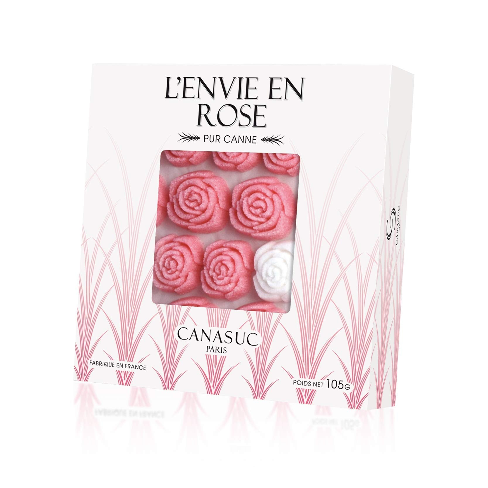 Canasuc Window Gift Box with rose sugar pieces, ideal for gifting and dessert garnish.
