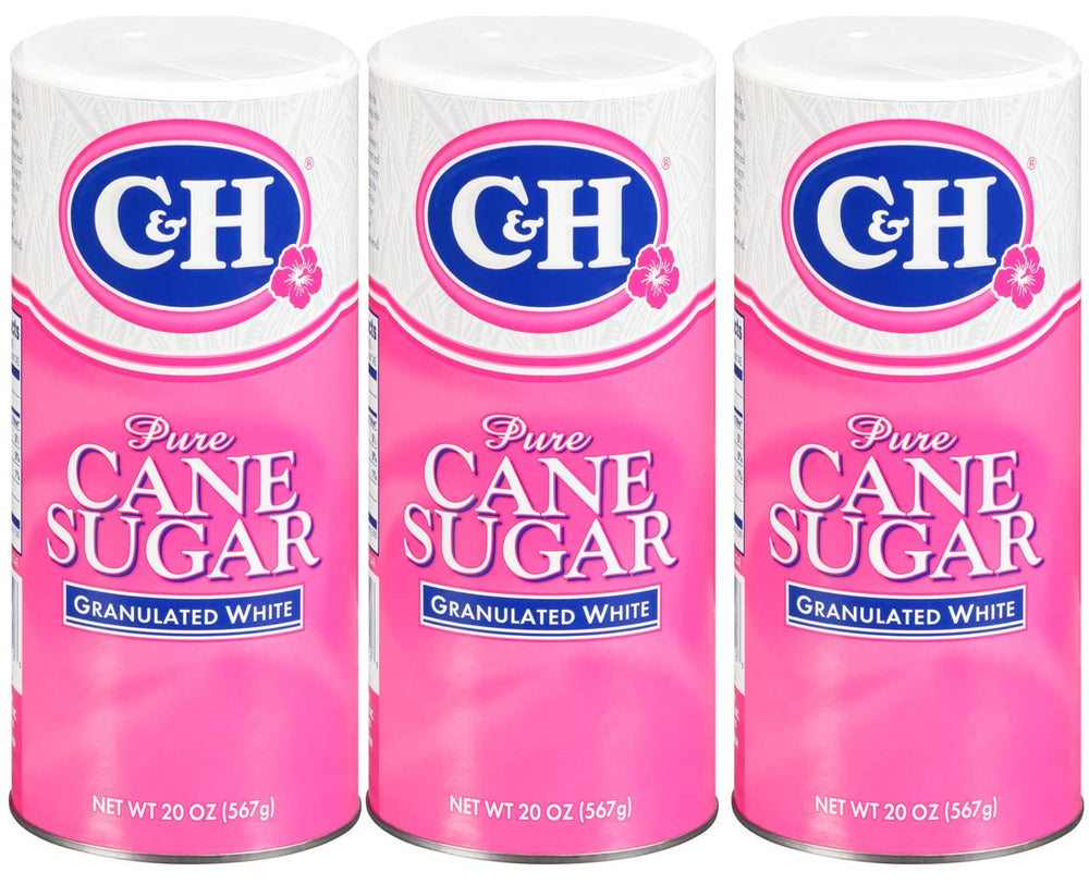 C&H Granulated Sugar canister with easy-pour spout for mess-free serving.