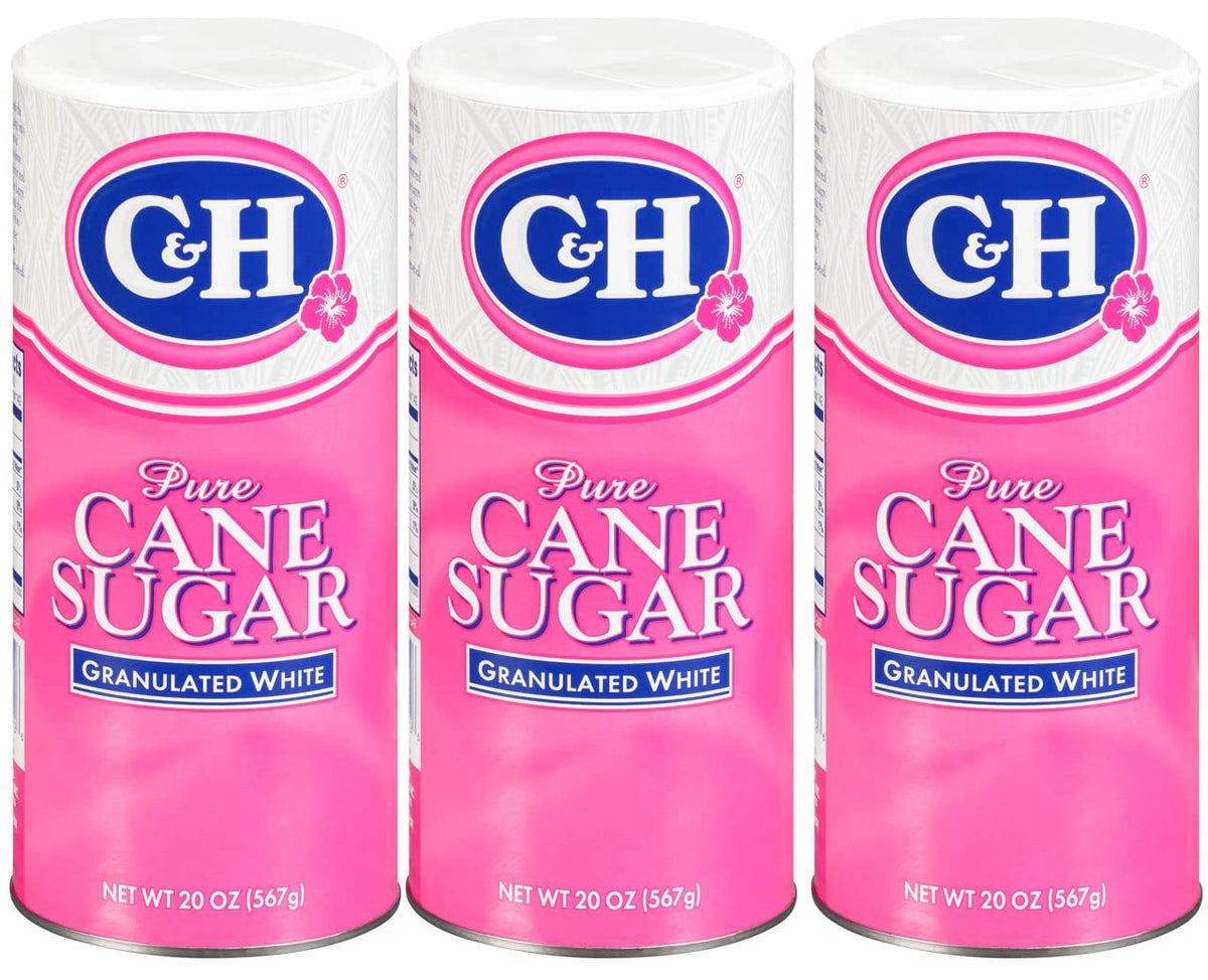 C&H Granulated Sugar canister with easy-pour spout for mess-free serving.