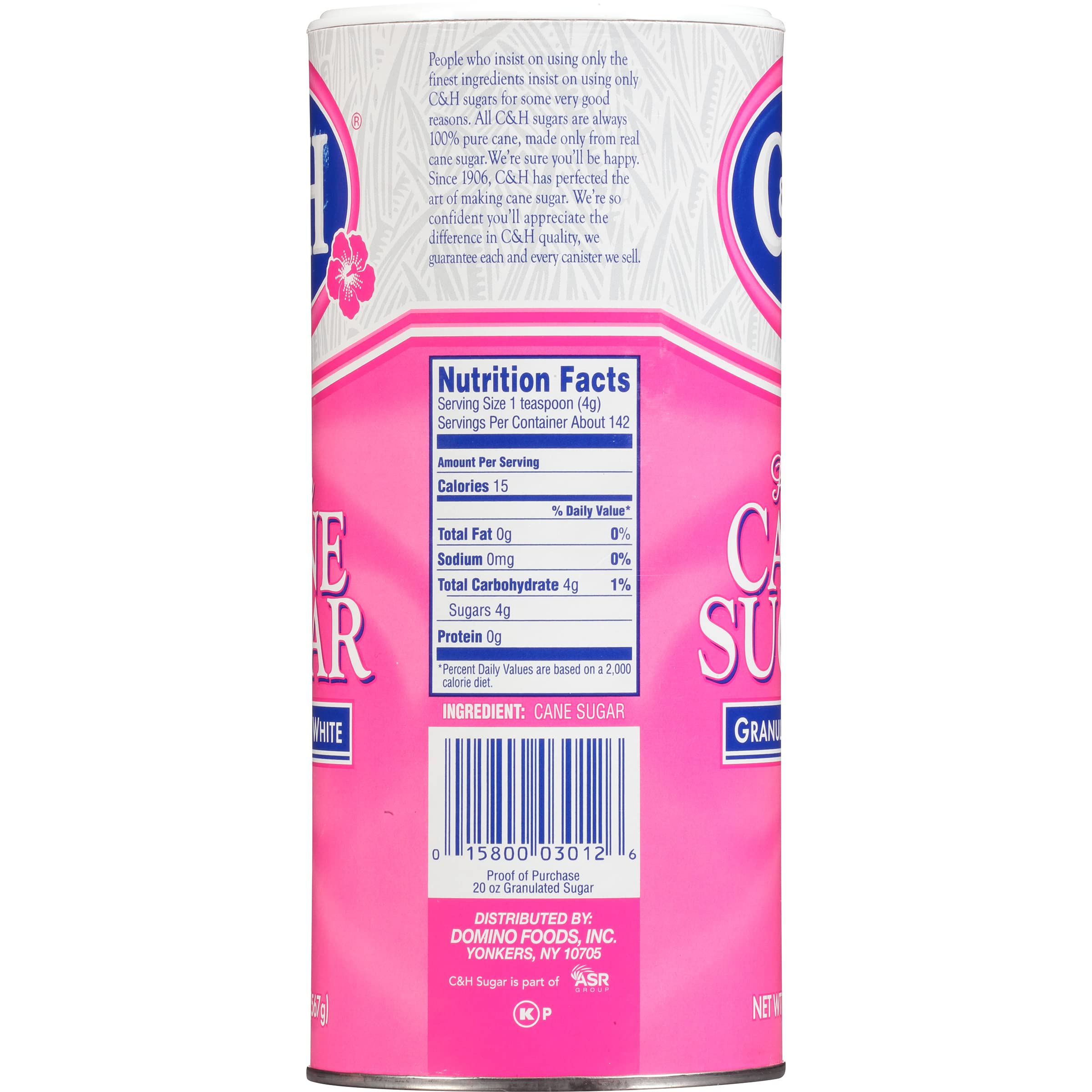 C&H sugar canister resealable spout for fresh, mess-free storage.