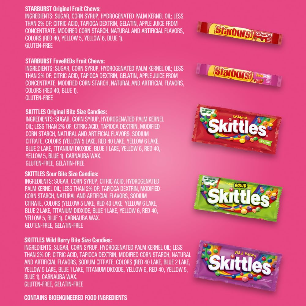 Vivid Skittles and Starburst colors invite joyful tasting.