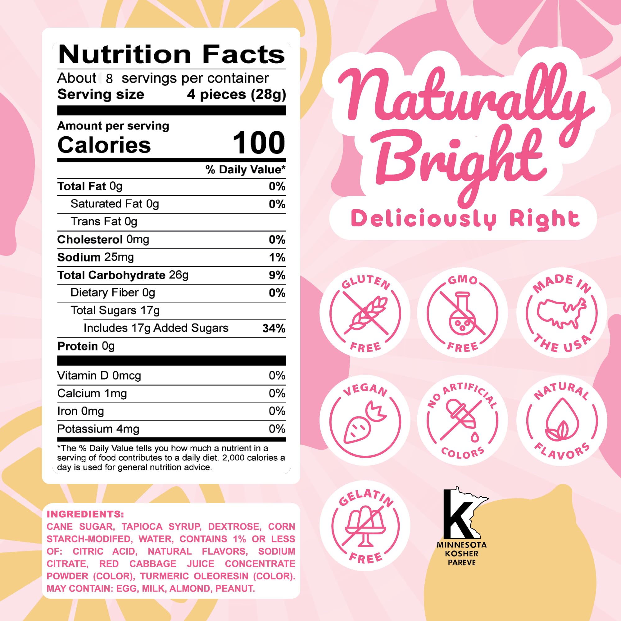 Candifi Lemonade Rings pink gummies reveal vibrant color and chewy texture.