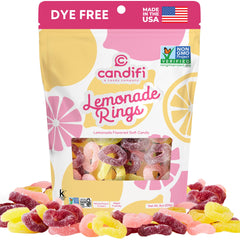 Candifi Lemonade Rings with sour coating, a tangy bite for snack lovers.