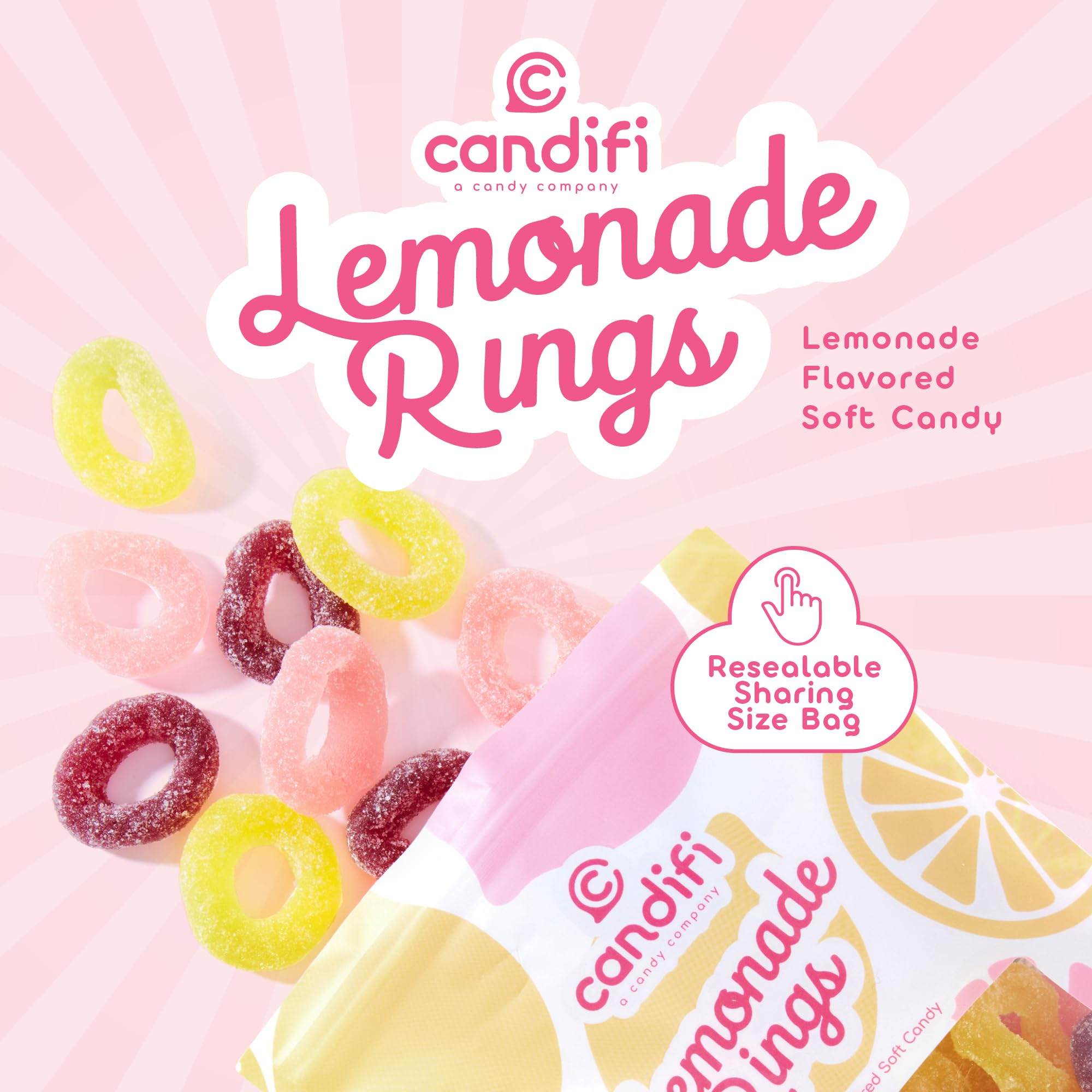 Candifi Lemonade Rings vegan, gluten-free and non-GMO gummies for mindful snacking.