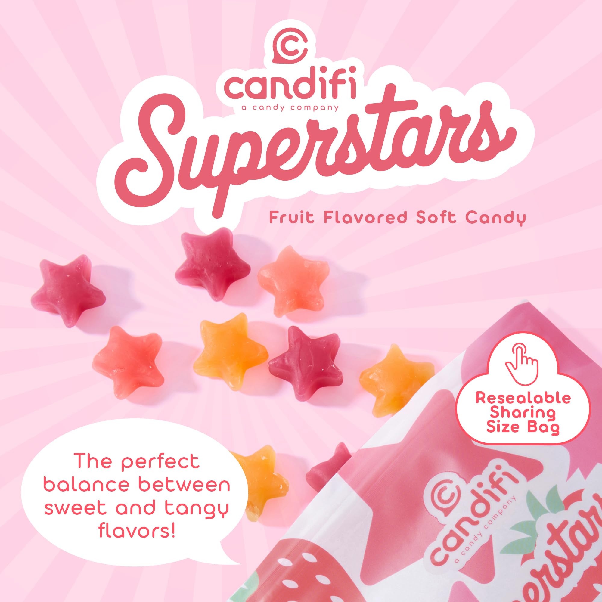 Assorted fruit-flavor stars: strawberry, tangerine, cherry, pomegranate