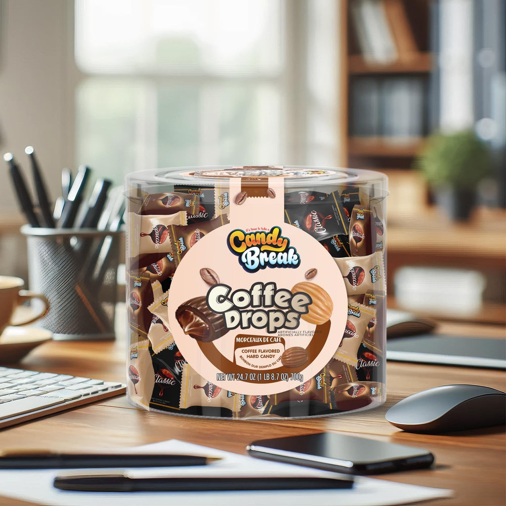 Candy Break Coffee Drops caffeine-kick image suggesting an energizing snack option.