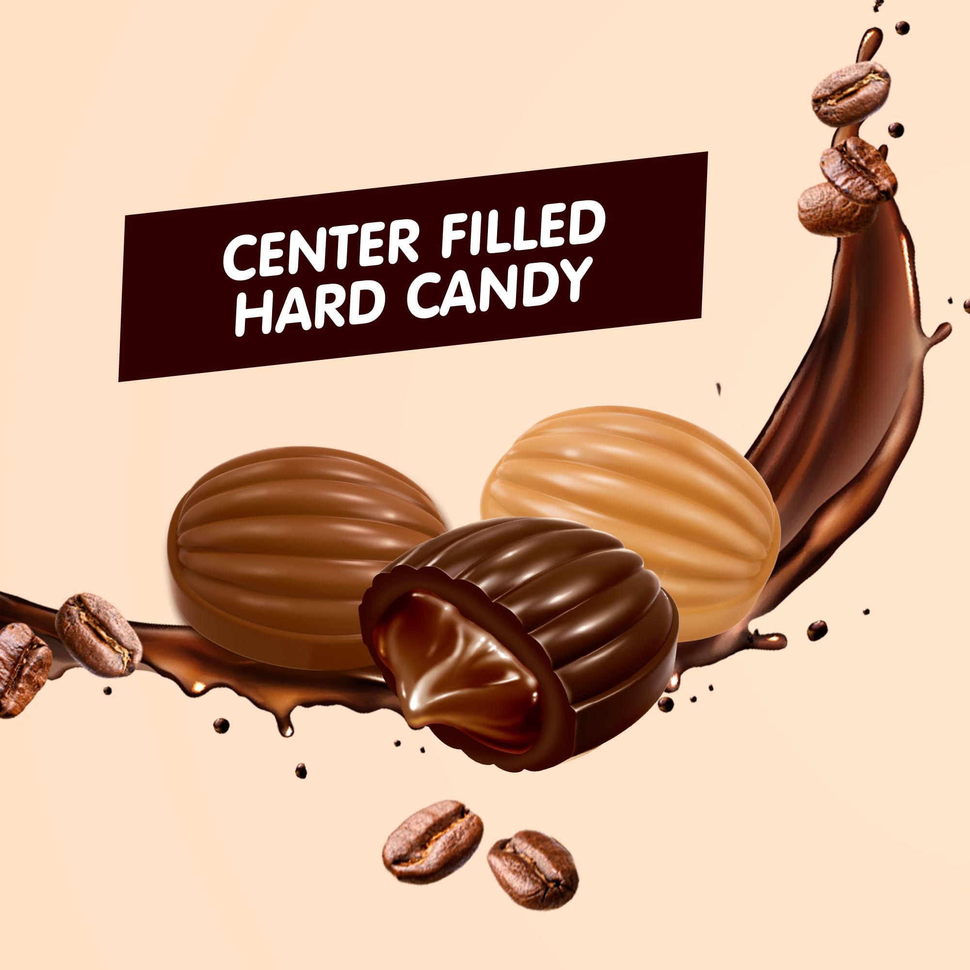Candy Break Coffee Drops center filled design highlights a creamy coffee core