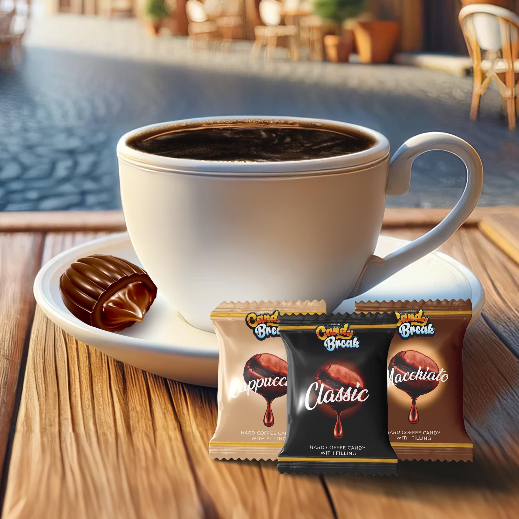 Candy Break Coffee Drops foil-wrapped packs imply portable snacking convenience.