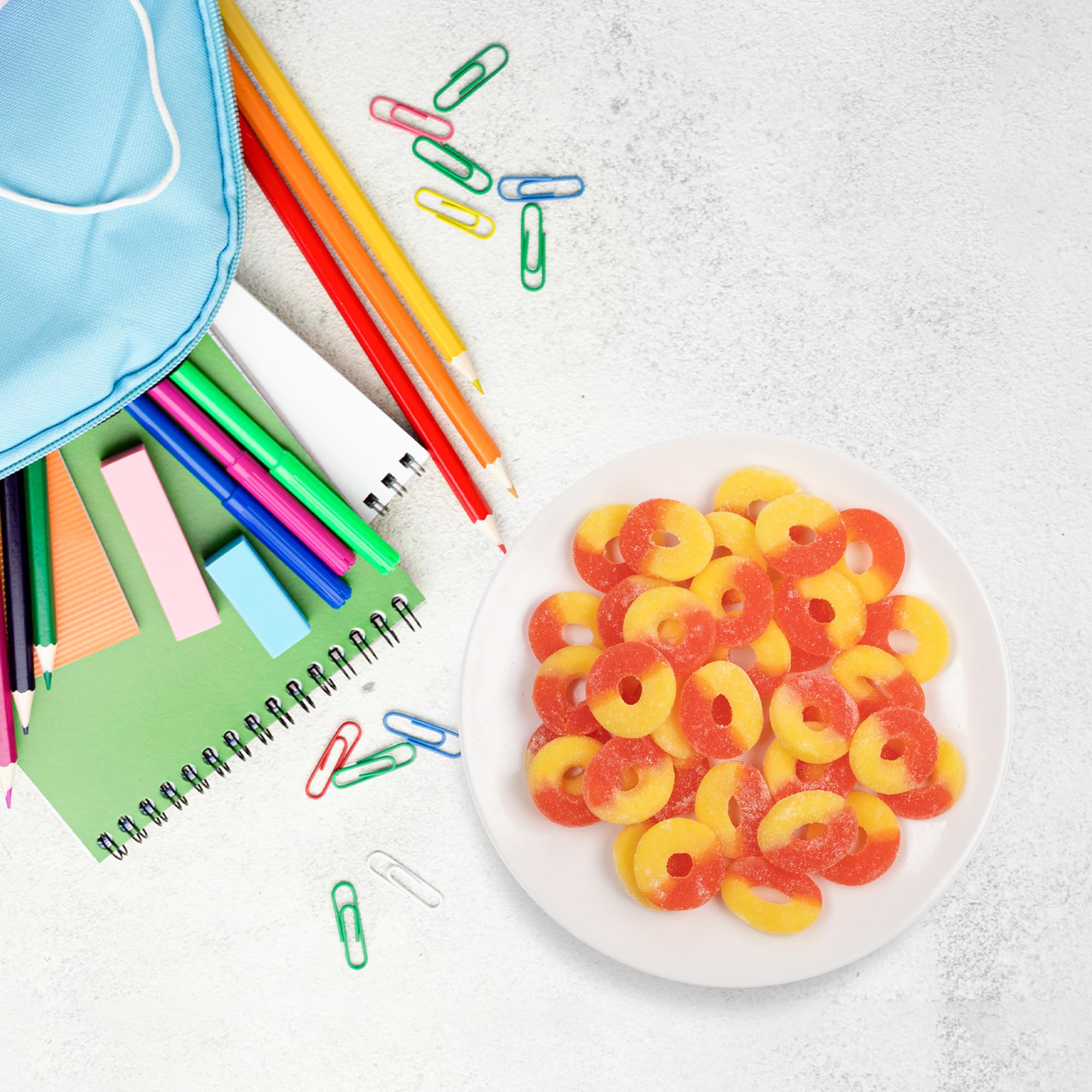 Vibrant Candy Break Peach Rings product shot with bright colors.