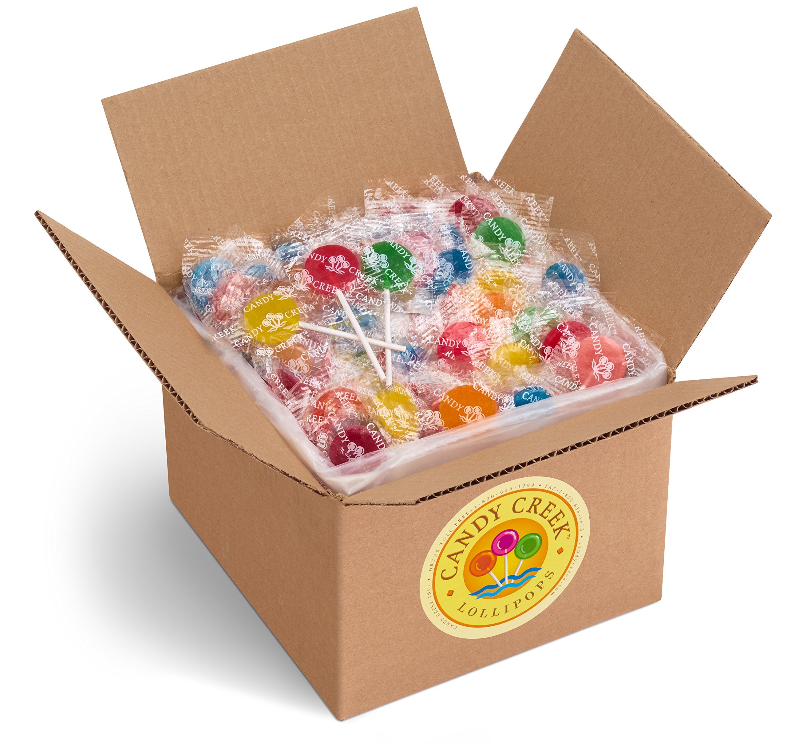 Candy Creek Lollipops bulk box packaging, sturdy wrap enhances freshness and easy storage.