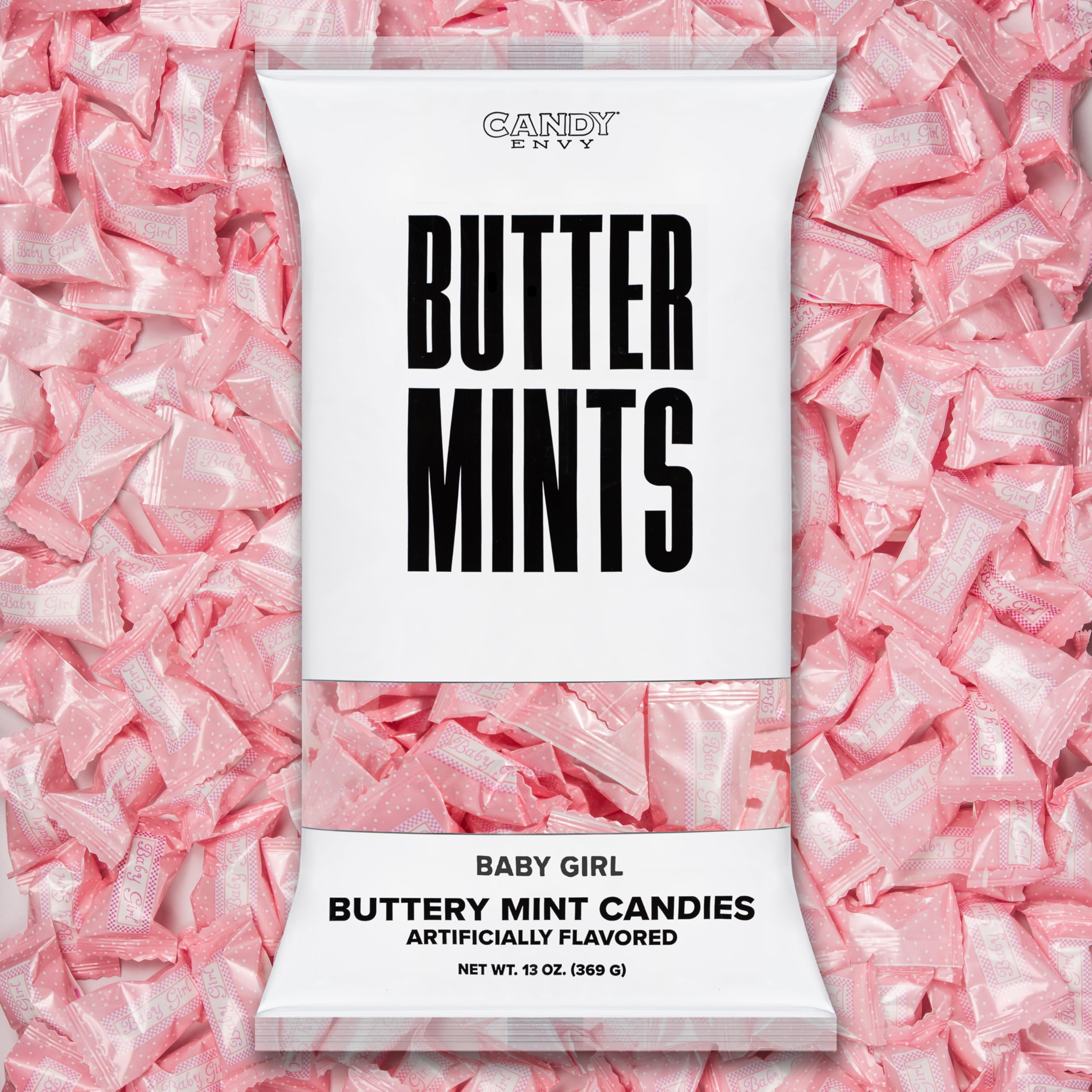 Candy Envy Baby Girl Buttermints 13oz bag; perfect for baby shower favors and guests
