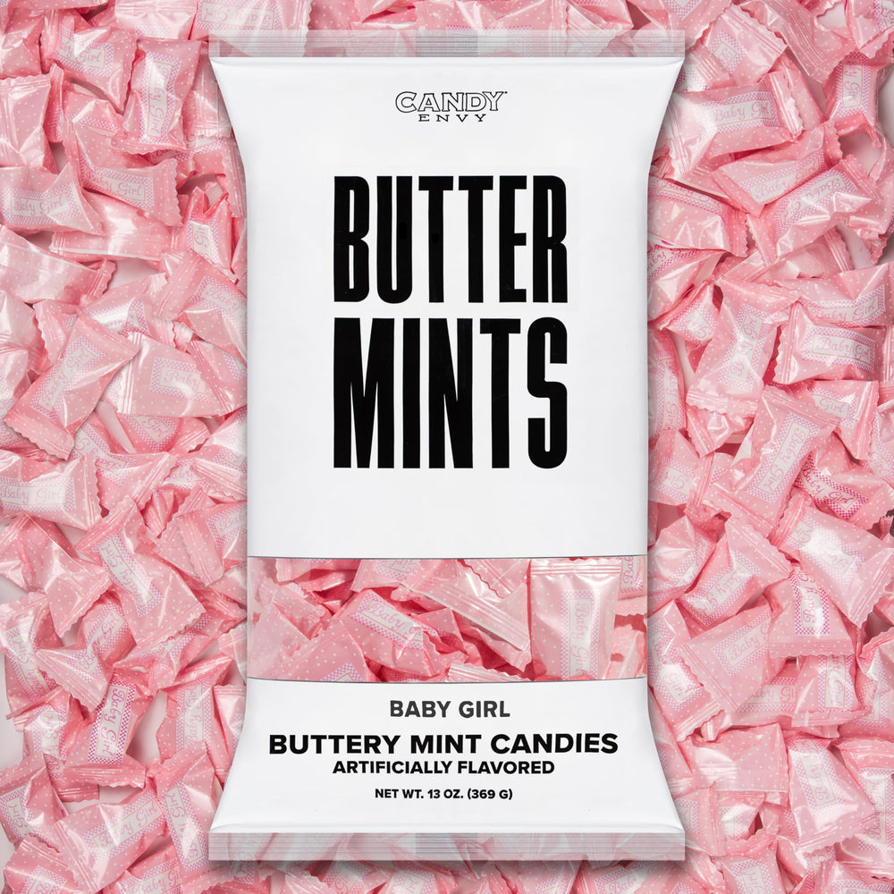 Candy Envy Baby Girl Buttermints 13oz bag; perfect for baby shower favors and guests