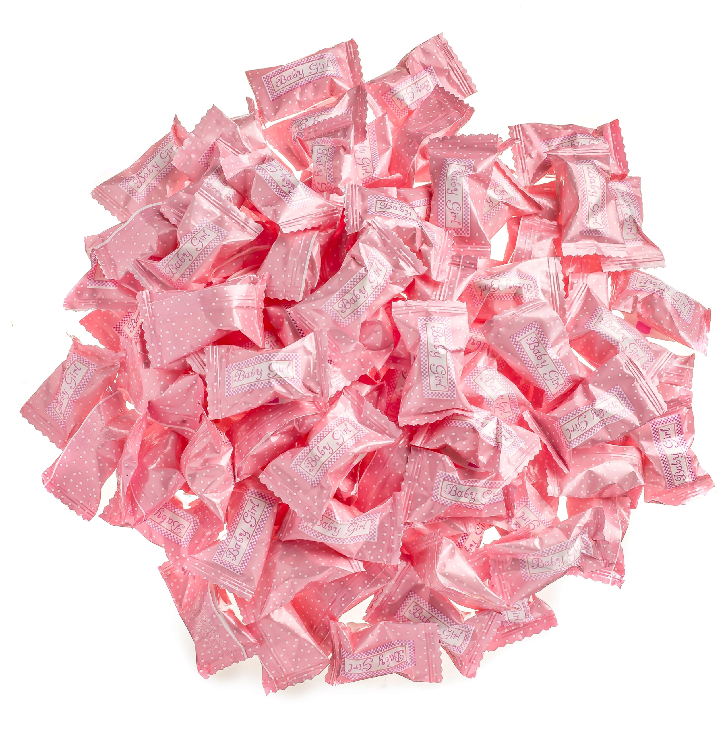 Candy Envy Baby Girl Buttermints on a party table for festive baby shower decor