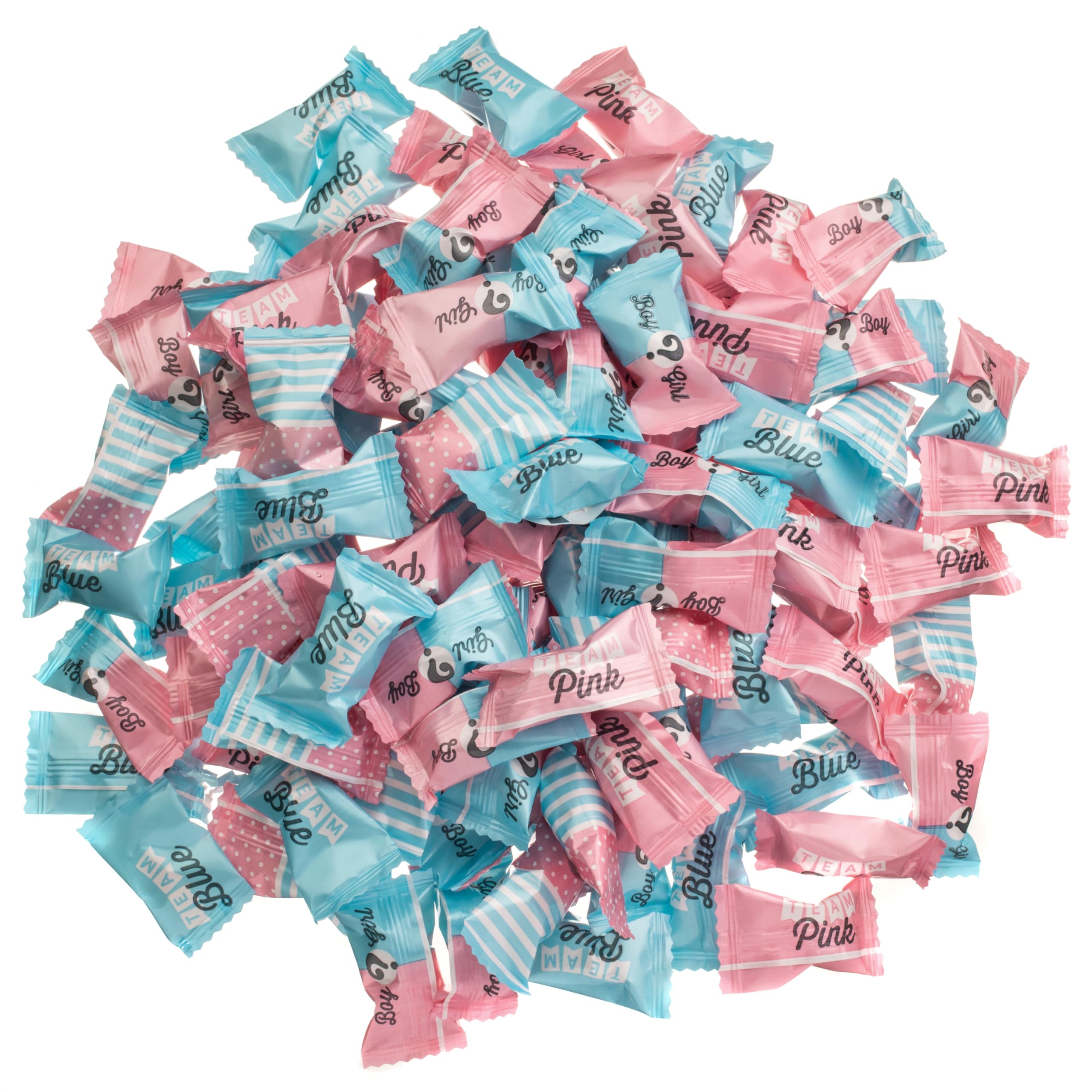 Candy Envy buttermints stacked on a rose table for elegant reveals.