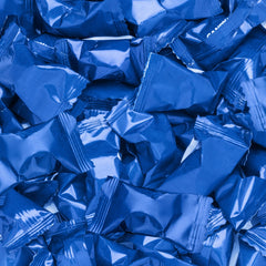 Candy Envy blue-wrapped buttermints foil-detail shows premium presentation