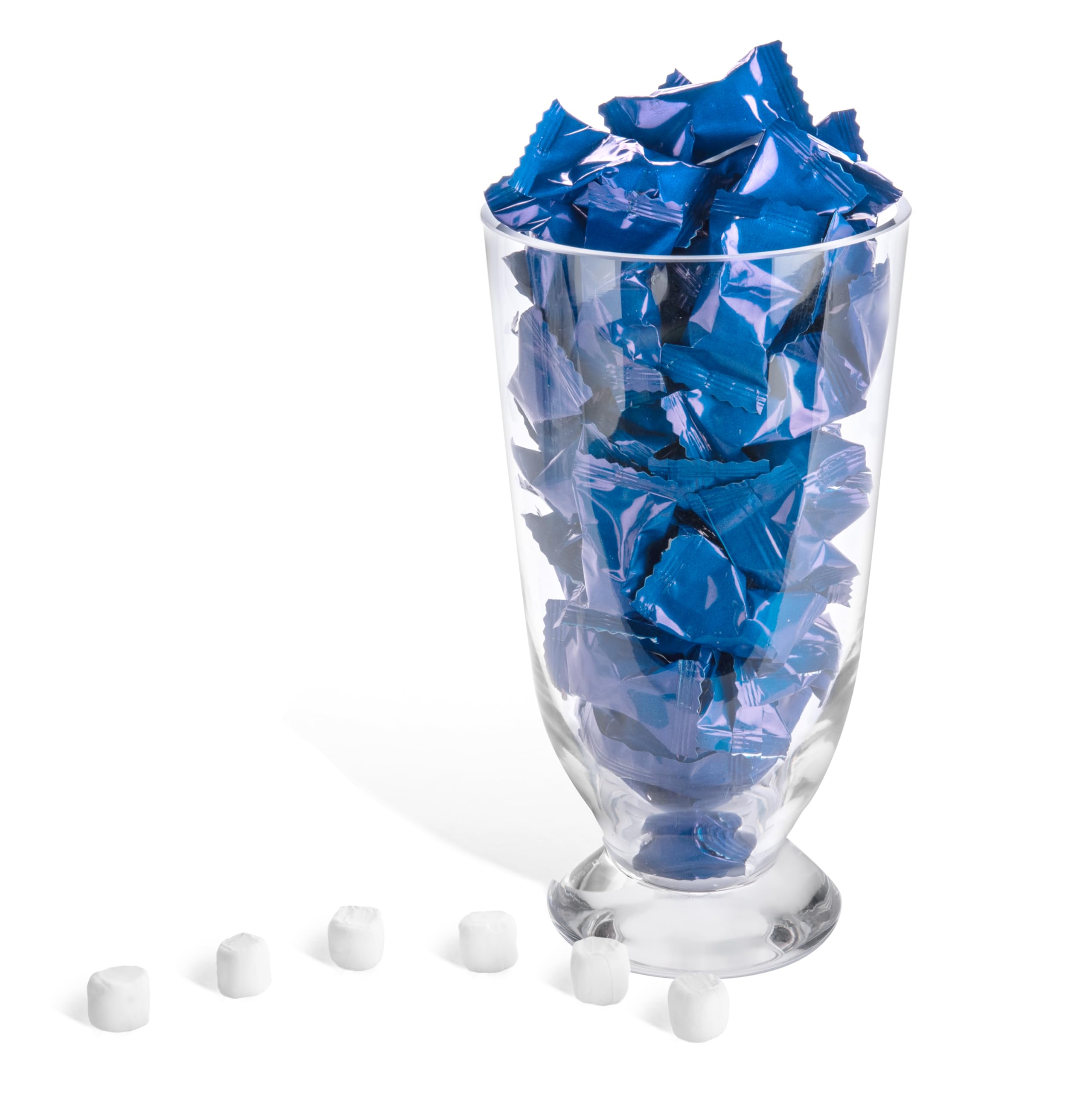 Candy Envy blue-wrapped buttermints party display ready for candy bowls