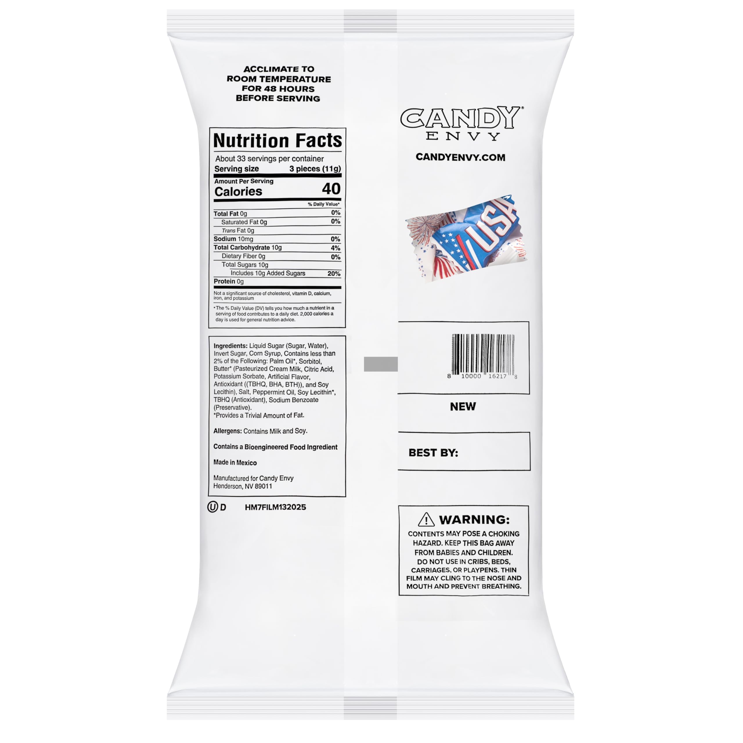 Candy Envy buttermints with patriotic wrappers close-up, perfect for festive wedding receptions.