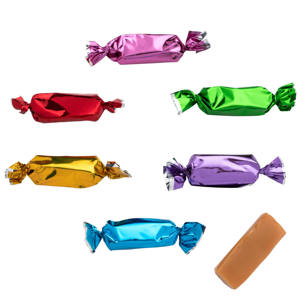 Candy Envy wrappers may not reflect the caramel color inside.