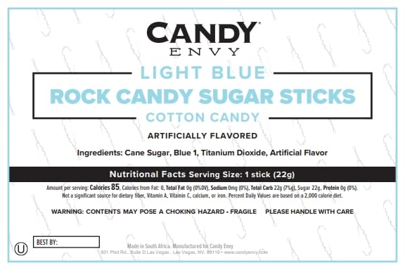 Candy Envy clear wrapping showcases vibrant light-blue candy beautifully