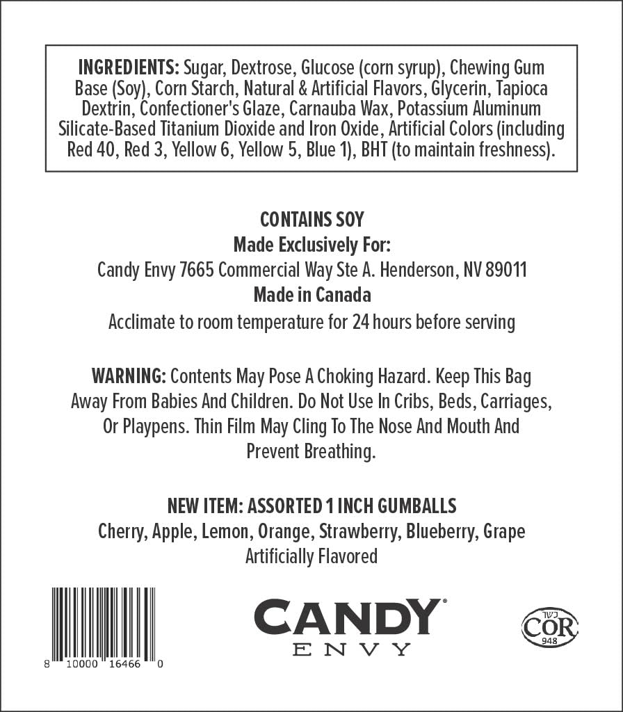 Vivid assorted flavors from Candy Envy gumballs offer colorful snacking options.