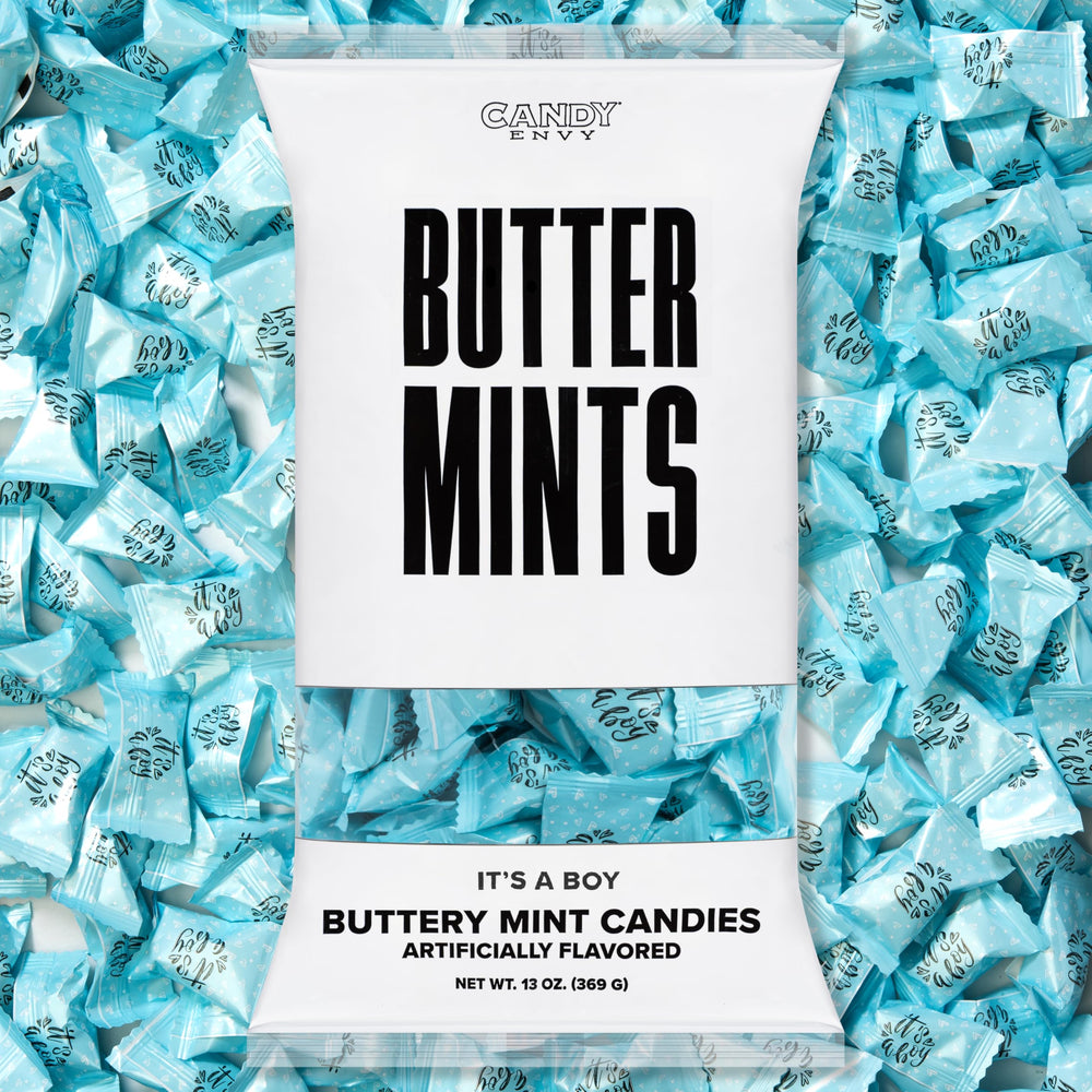 Candy Envy It's a Boy Buttermints 13oz bag ready for baby shower favors.