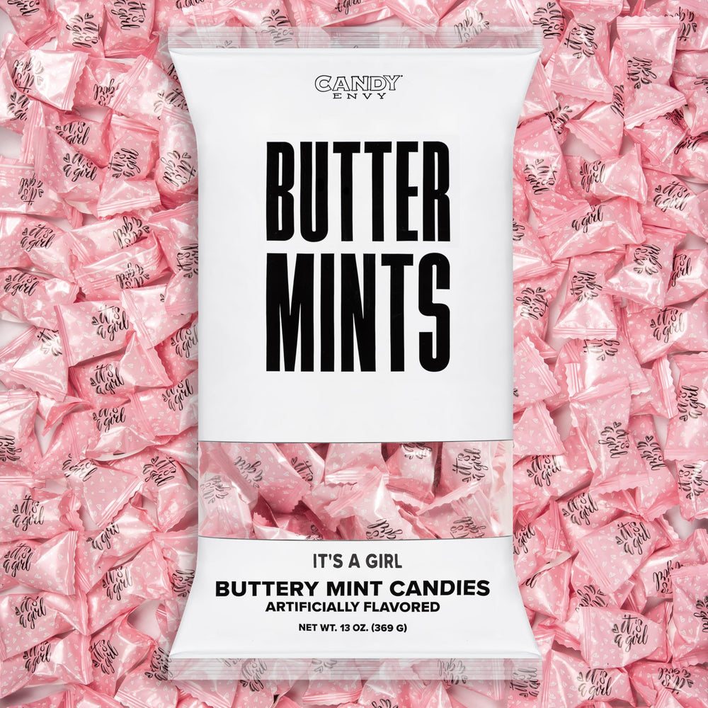 Candy Envy Its A Girl 13oz bag offers festive mints for baby showers and favors.