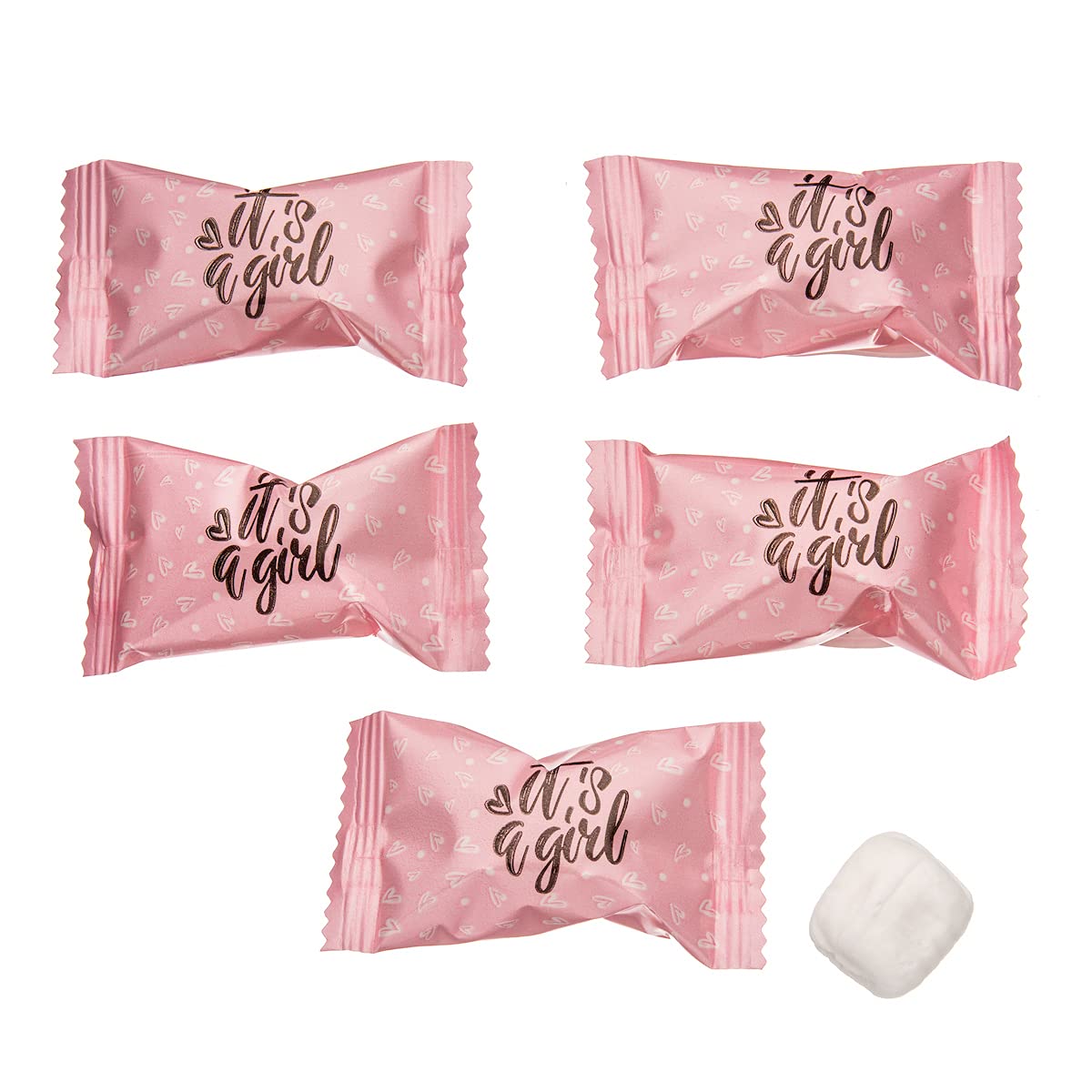 Its A Girl wrapper design adds festive charm to gender reveal party favors.