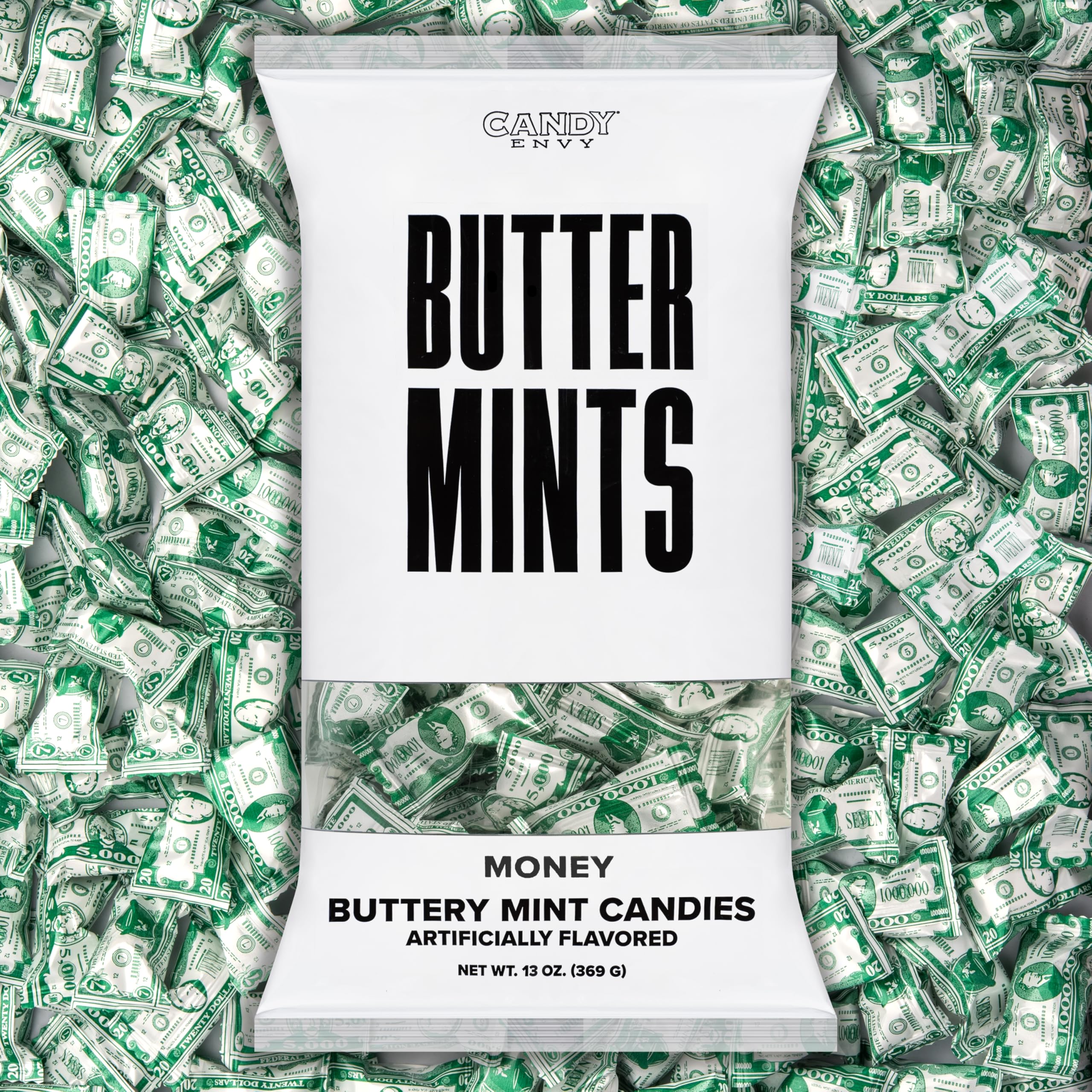 Candy Envy Money Buttermints bag close-up shows creamy texture for events and party favors