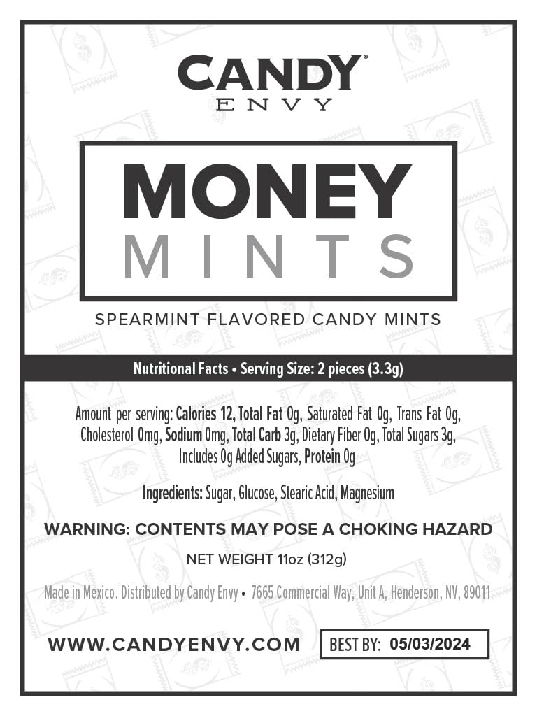 Candy Envy Money Mints pack display signals finance-themed giveaway potential.