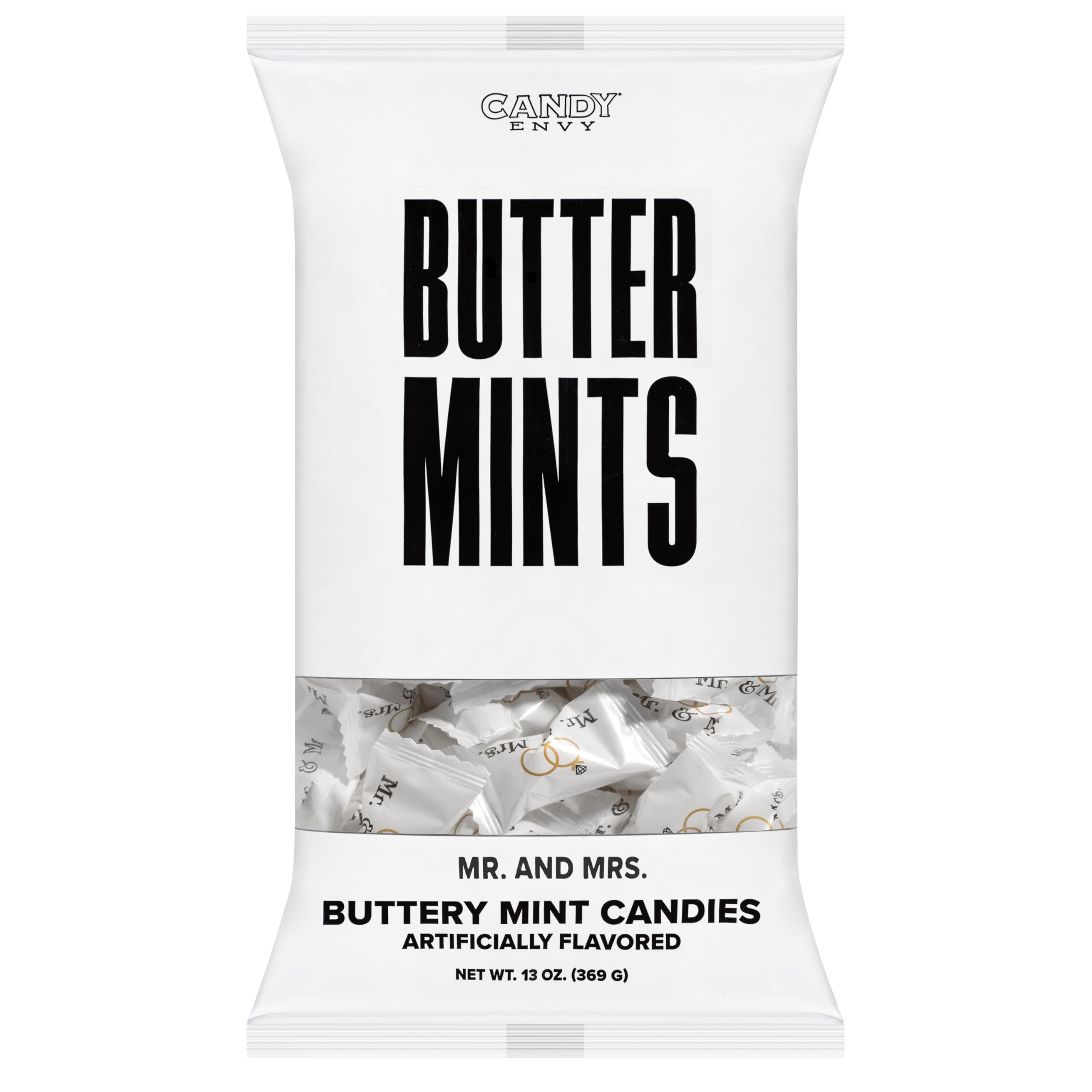 Candy Envy Mr. and Mrs. Buttermints wedding favor presentation options.