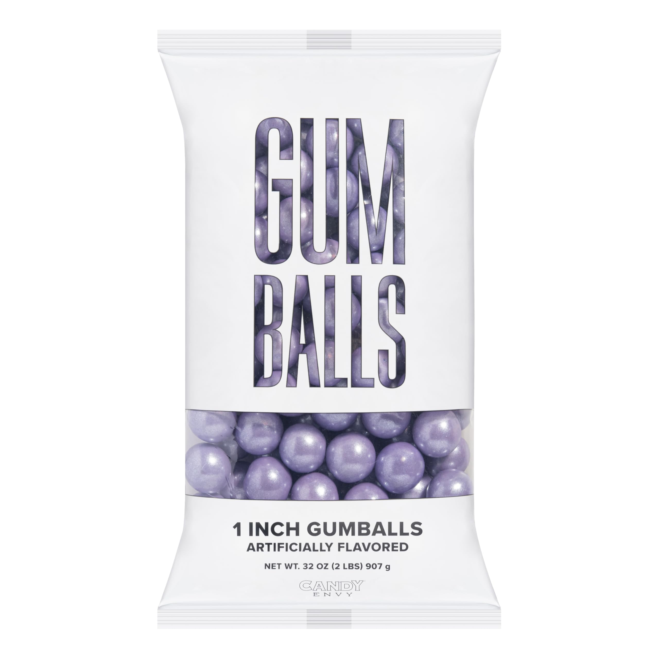 Candy Envy north america made label displayed with lavender gumballs