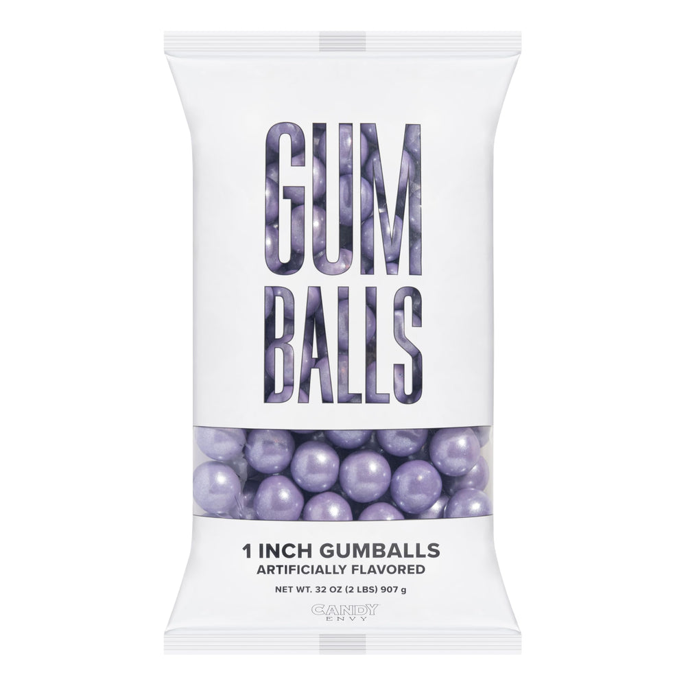 Candy Envy north america made label displayed with lavender gumballs