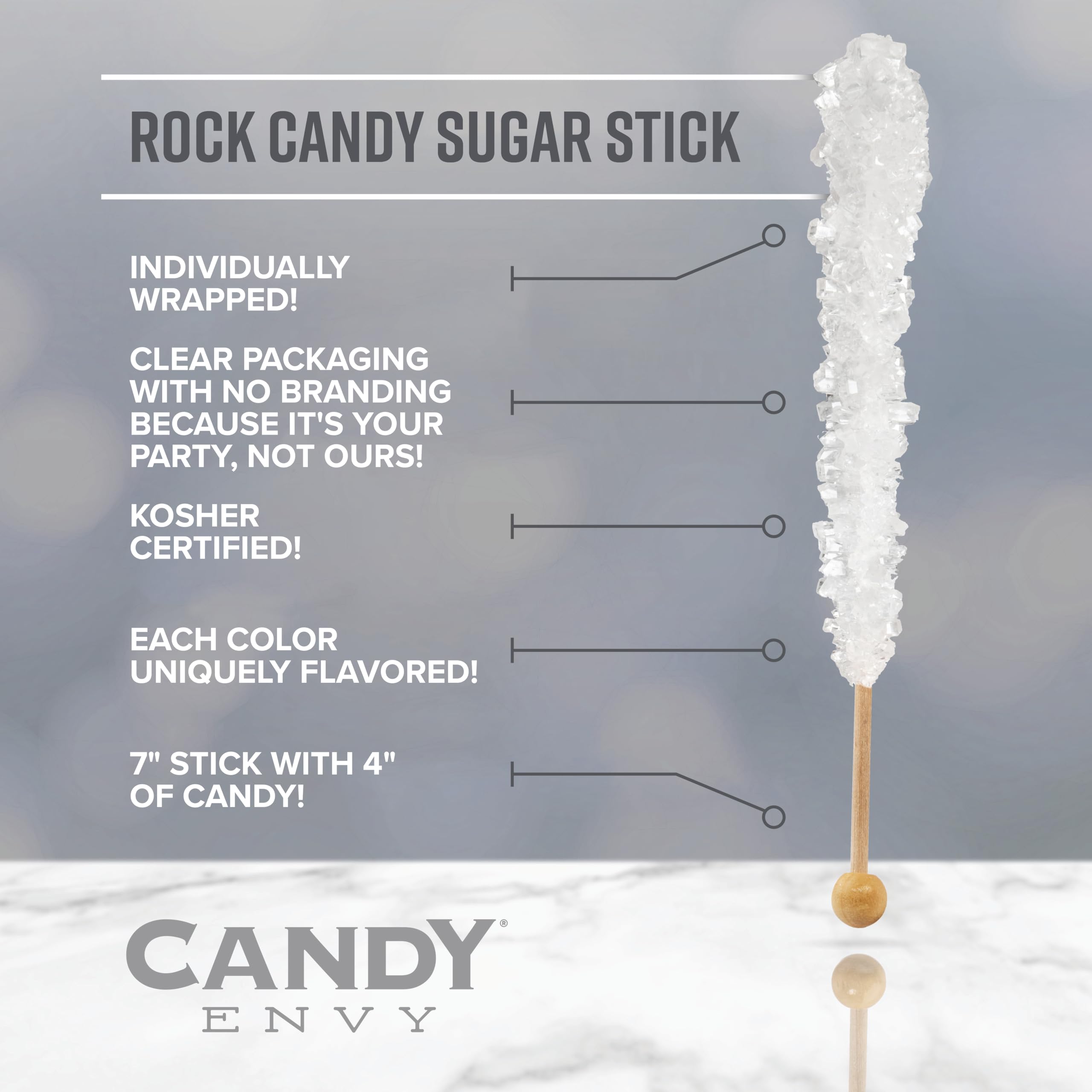Candy Envy pink rock candy stick cherry, vibrant color enhances dessert tables.