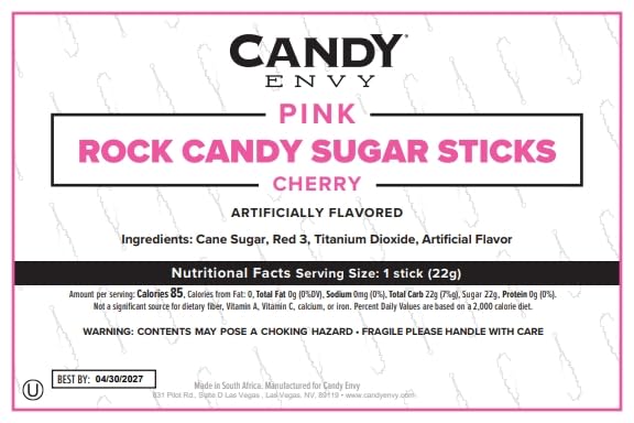 Candy Envy pink rock candy stick cherry, eye catching pink hue for treats.
