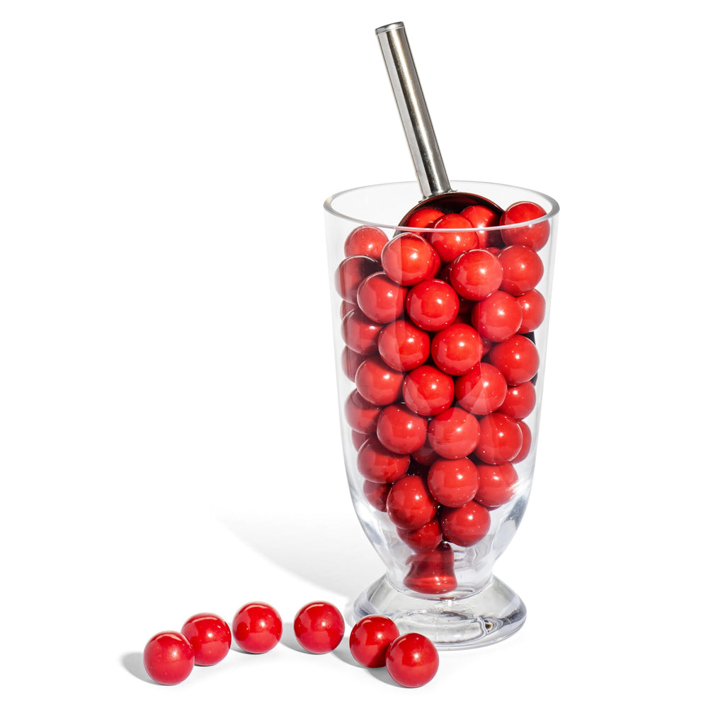 Candy Envy red 1-inch gumballs bag on shelf, perfect for candy jars.