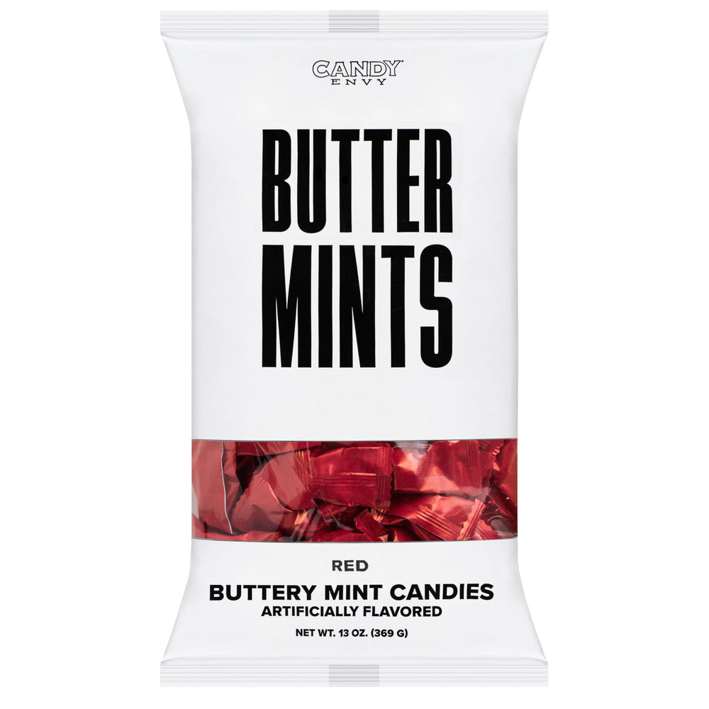 Candy Envy red-wrapped buttermints provide versatile party favors.
